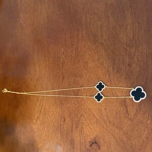 Gold Chain Necklace with Black Clover Pendants
